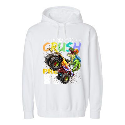 Crush PreK Dinosaur Monster Truck Back To School Boy Gifts Garment-Dyed Fleece Hoodie