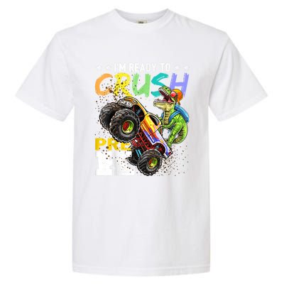 Crush PreK Dinosaur Monster Truck Back To School Boy Gifts Garment-Dyed Heavyweight T-Shirt