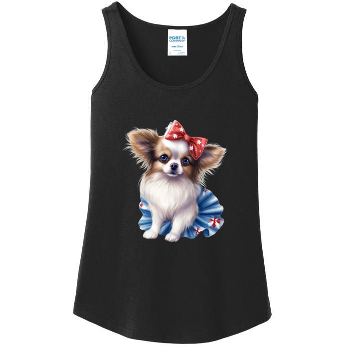 Cute Papillon Dog Puppy USA Flag American Dogs 4th Of July Ladies Essential Tank