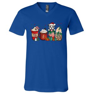 Christmas Pitbull Dog Coffee Cups Xmas Winter Pet Dog Mom Funny Gift V-Neck T-Shirt