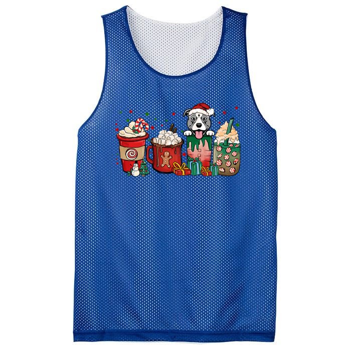 Christmas Pitbull Dog Coffee Cups Xmas Winter Pet Dog Mom Funny Gift Mesh Reversible Basketball Jersey Tank