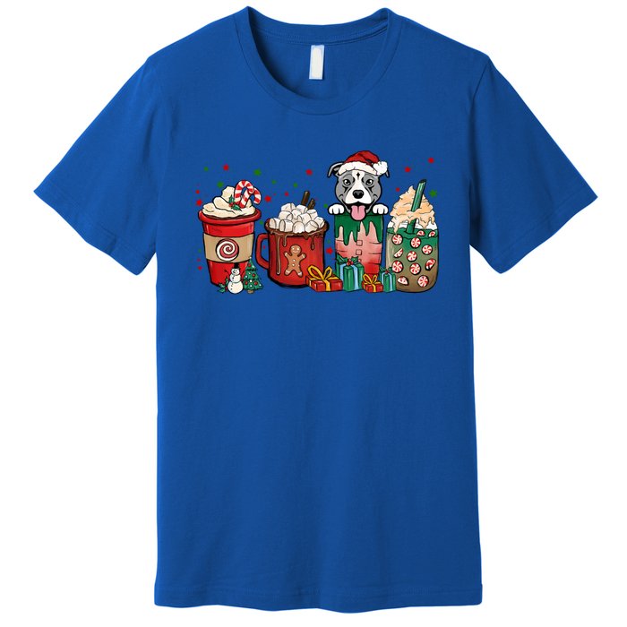 Christmas Pitbull Dog Coffee Cups Xmas Winter Pet Dog Mom Funny Gift Premium T-Shirt