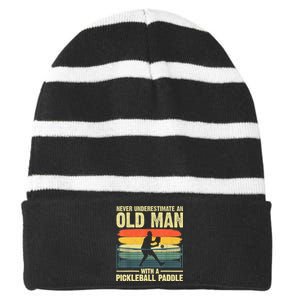 Cool Pickleball Design For Men Grandpa Pickleball Player Striped Beanie with Solid Band