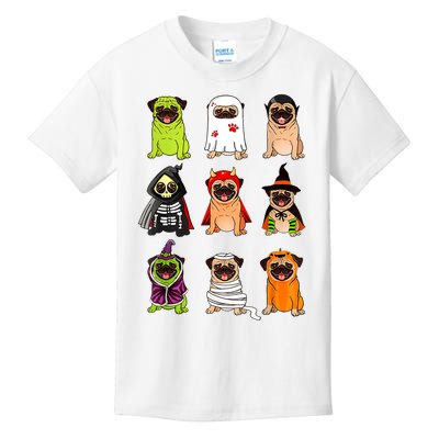 Cute Pug Dog Witch Ghost Boo Pumpkin Halloween Spooky Season Kids T-Shirt