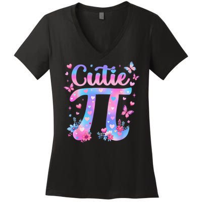 Cutie Pi Day Toddler Math Teacher Student Butterfly Pi 3.14 Women's V-Neck T-Shirt