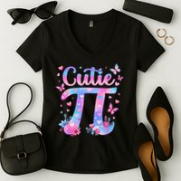 Cutie Pi Day Toddler Math Teacher Student Butterfly Pi 3.14 Women's V-Neck T-Shirt