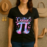Cutie Pi Day Toddler Math Teacher Student Butterfly Pi 3.14 Women's V-Neck T-Shirt