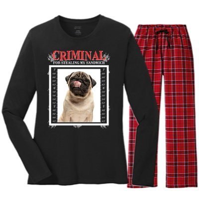 Custom Photo Dog Criminal For Stealing My Sandwich Women's Long Sleeve Flannel Pajama Set 