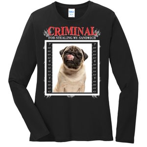 Custom Photo Dog Criminal For Stealing My Sandwich Ladies Long Sleeve Shirt