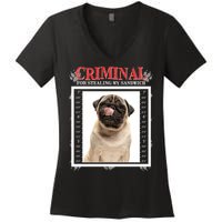 Custom Photo Dog Criminal For Stealing My Sandwich Women's V-Neck T-Shirt