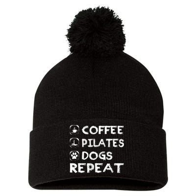 Coffee Pilates Dogs Repeat Funny Pilates Gift Pom Pom 12in Knit Beanie