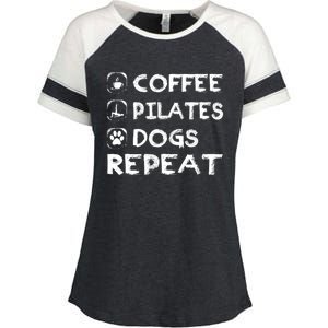 Coffee Pilates Dogs Repeat Funny Pilates Gift Enza Ladies Jersey Colorblock Tee