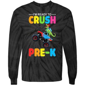 Crush PreK Dinosaur Monster Truck Back to School PreSchool Tie-Dye Long Sleeve Shirt