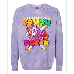 Crush PreK Dabbing Unicorn Back To School Girl Colorblast Crewneck Sweatshirt