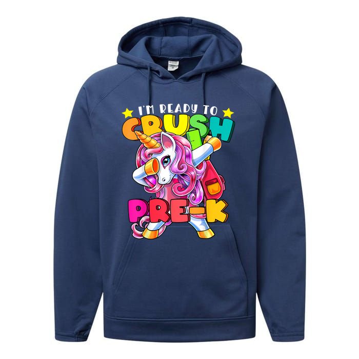 Crush PreK Dabbing Unicorn Back To School Girl Performance Fleece Hoodie