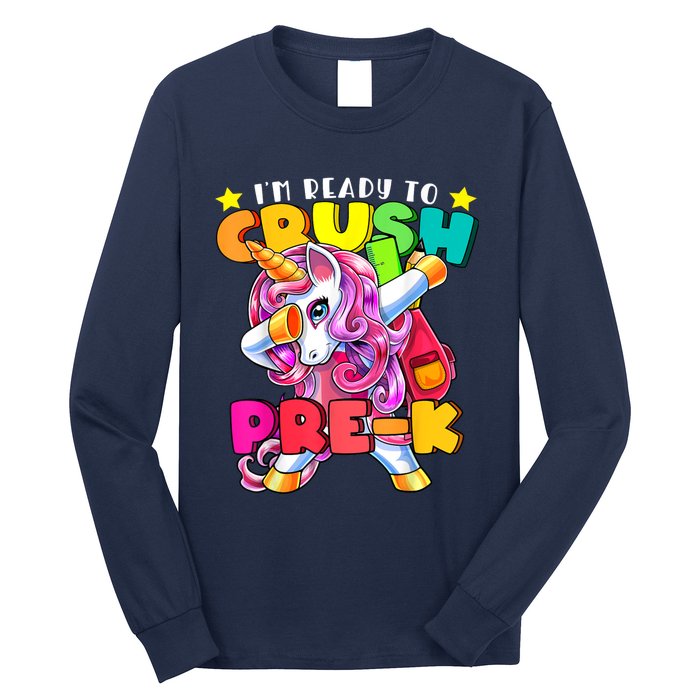 Crush PreK Dabbing Unicorn Back To School Girl Long Sleeve Shirt