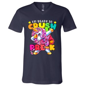 Crush PreK Dabbing Unicorn Back To School Girl V-Neck T-Shirt