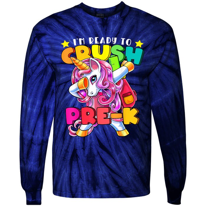 Crush PreK Dabbing Unicorn Back To School Girl Tie-Dye Long Sleeve Shirt