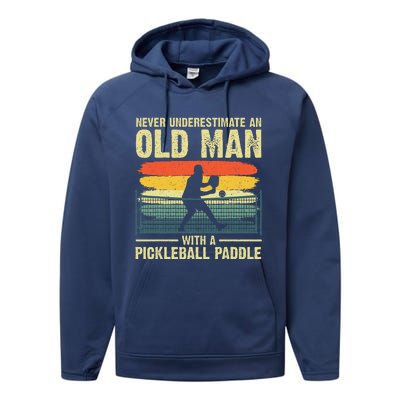 Cool Pickleball Design Grandpa Pickleball Player Performance Fleece Hoodie