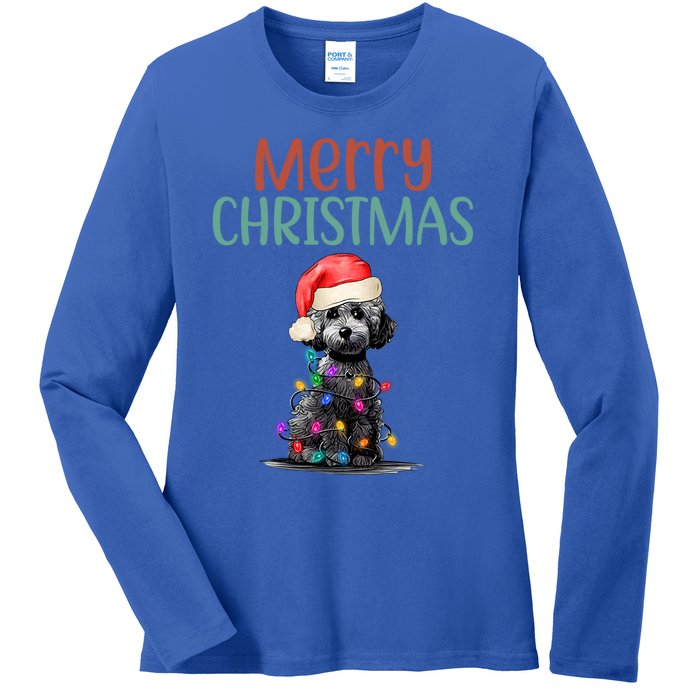 Christmas Poodle Dog Tree Funny Santa Xmas Poodle Christmas Gift Ladies Long Sleeve Shirt