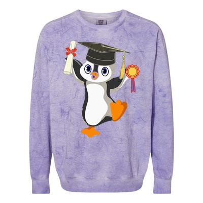 Cute Penguin Dancing Graduation Cap Certificate Fun Graduate Colorblast Crewneck Sweatshirt