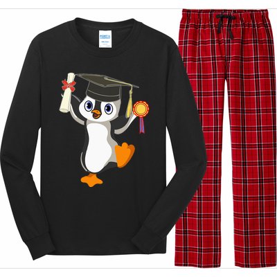 Cute Penguin Dancing Graduation Cap Certificate Fun Graduate Long Sleeve Pajama Set