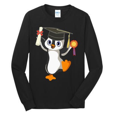 Cute Penguin Dancing Graduation Cap Certificate Fun Graduate Tall Long Sleeve T-Shirt