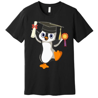 Cute Penguin Dancing Graduation Cap Certificate Fun Graduate Premium T-Shirt