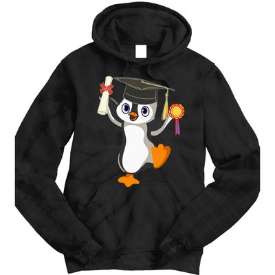 Cute Penguin Dancing Graduation Cap Certificate Fun Graduate Tie Dye Hoodie