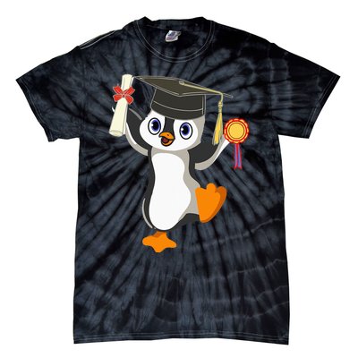 Cute Penguin Dancing Graduation Cap Certificate Fun Graduate Tie-Dye T-Shirt