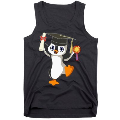 Cute Penguin Dancing Graduation Cap Certificate Fun Graduate Tank Top