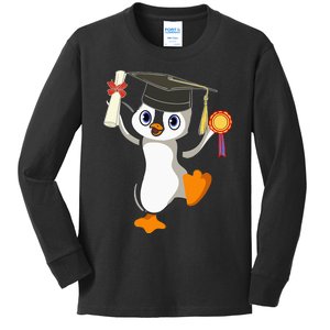 Cute Penguin Dancing Graduation Cap Certificate Fun Graduate Kids Long Sleeve Shirt