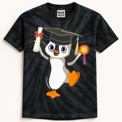 Cute Penguin Dancing Graduation Cap Certificate Fun Graduate Kids Tie-Dye T-Shirt