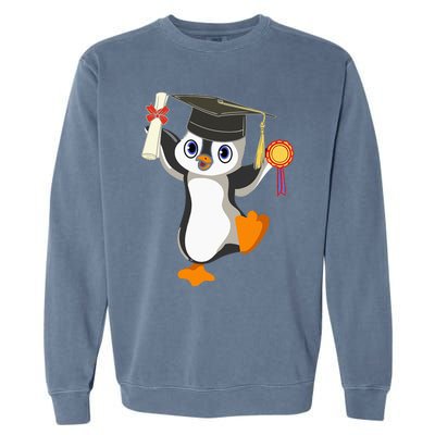 Cute Penguin Dancing Graduation Cap Certificate Fun Graduate Garment-Dyed Sweatshirt