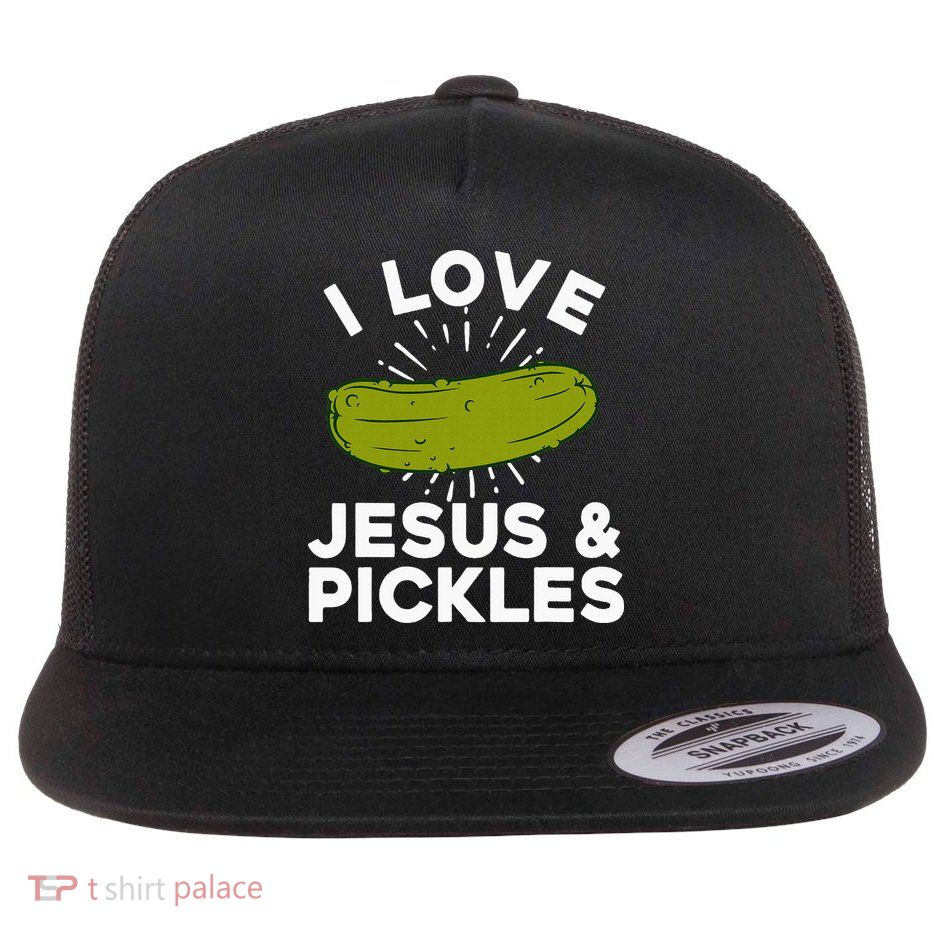 Cute Pickle Design Jesus Pickle Lovers Flat Bill Trucker Hat