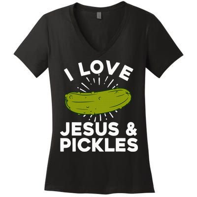 Cute Pickle Design Jesus Pickle Lovers Women's V-Neck T-Shirt