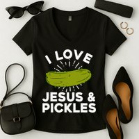 Cute Pickle Design Jesus Pickle Lovers Women's V-Neck T-Shirt