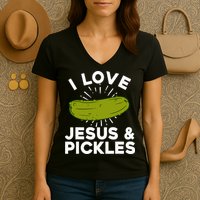 Cute Pickle Design Jesus Pickle Lovers Women's V-Neck T-Shirt