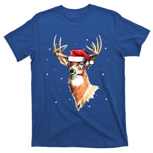 Christmas Pajama Deer With Santa Hat Hunting Hunter Cool Gift T-Shirt