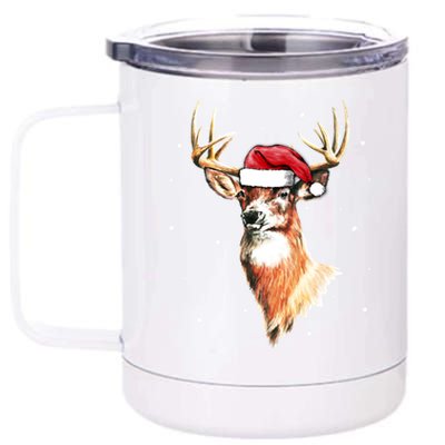 Christmas Pajama Deer With Santa Hat Hunting Hunter Cool Gift 12 oz Stainless Steel Tumbler Cup