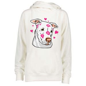 Cute Pitbull Dog Love And Hearts Funny I Love PitBull Dogs Womens Funnel Neck Pullover Hood