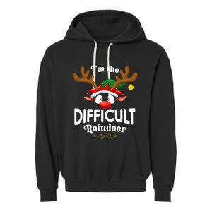 Christmas Pjs Difficult Xmas Reindeer Matching Garment-Dyed Fleece Hoodie