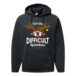 Christmas Pjs Difficult Xmas Reindeer Matching Performance Fleece Hoodie