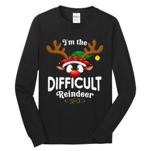 Christmas Pjs Difficult Xmas Reindeer Matching Tall Long Sleeve T-Shirt