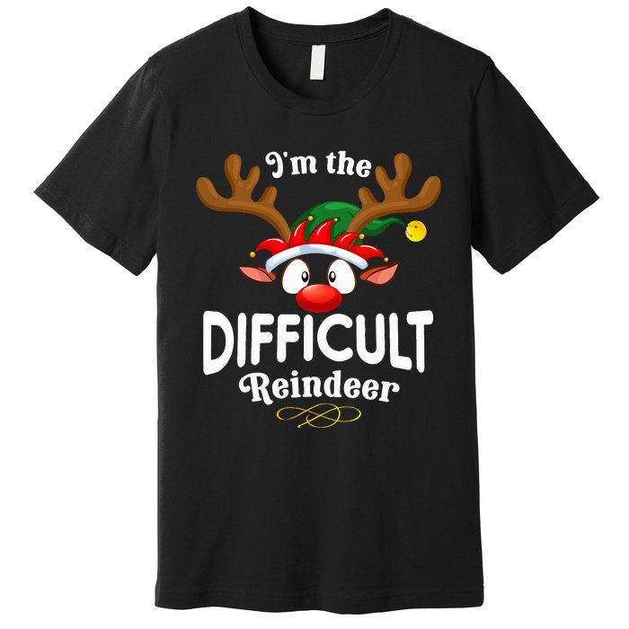 Christmas Pjs Difficult Xmas Reindeer Matching Premium T-Shirt