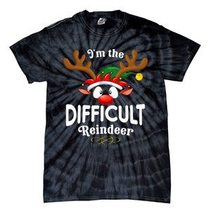 Christmas Pjs Difficult Xmas Reindeer Matching Tie-Dye T-Shirt