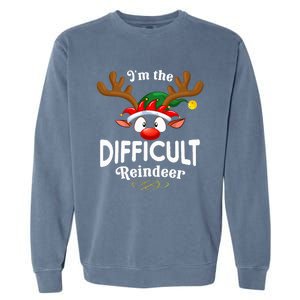 Christmas Pjs Difficult Xmas Reindeer Matching Garment-Dyed Sweatshirt