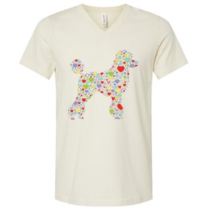 Cute Poodle Dog Hearts Silhouette Owner Gift V-Neck T-Shirt