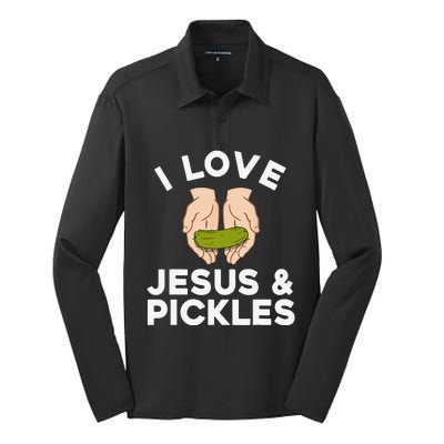 Cute Pickle Design For Jesus Pickle Lovers Gift Silk Touch Performance Long Sleeve Polo