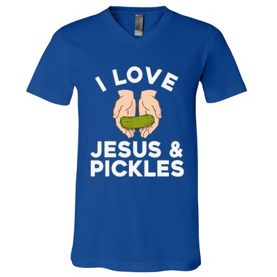 Cute Pickle Design For Jesus Pickle Lovers Gift V-Neck T-Shirt